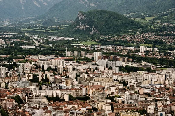 Vista Aerea Mozzafiato Del Paesaggio Urbano Grenoble Catturato Dalla Storica — Foto Stock