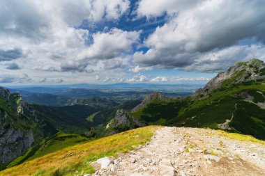 Hike road high in the Tatras in summer, path to Giewont mountain. High quality photo