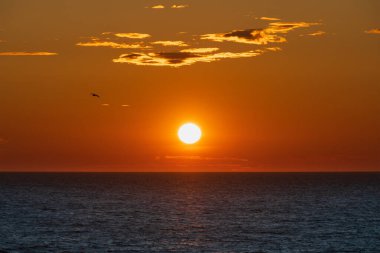 Baltık Denizi kıyılarında güneşli bir gün batımı telefoto lensli bir kamerayla fotoğraflandı. Yüksek kalite fotoğraf