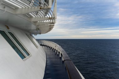 Deck of a cruise ship overlooking the sea. High quality photo