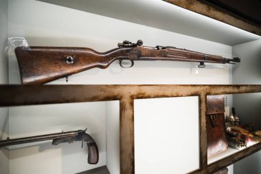 Museum of weapons, old German bolt action rifle from the Second World War kar98. High quality photo