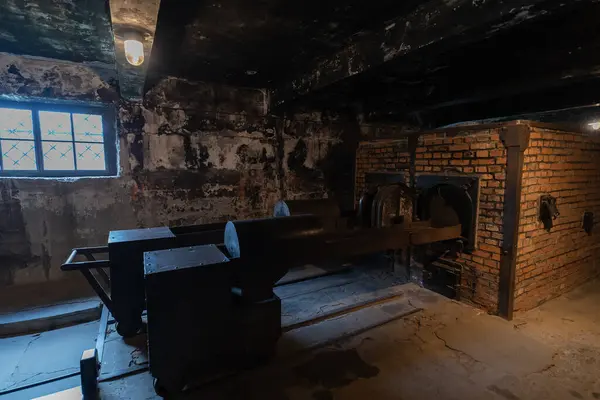 Poland Auschwitz August 2, 2023. Crematorium, ovens for burning people in a concentration death camp. High quality photo