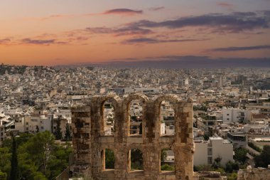 Günbatımında Parthenon 'dan Atina' nın manzarası. Yüksek kalite fotoğraf