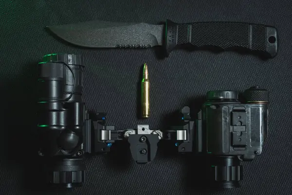 Tactical Knife Fixed Blade Night Vision Binocular 56X45Mm Cartridge — Stock Photo, Image