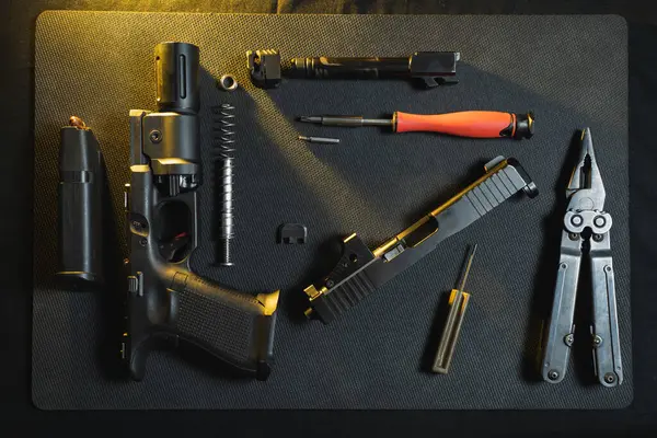 Gunsmithing Cleaning Repairing Weapons Disassembled Pistol G19 Workshop — Stock Photo, Image