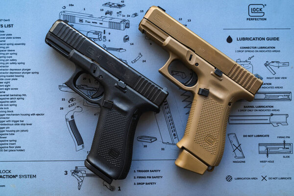 Baltic States June 20, 2024. Illustrative editorial, new Austrian pistols glock 19x and glock 45. 