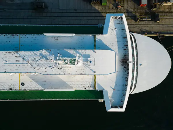 stock image Cruise ferry near the repair pier, photo top-down view from a drone. High quality photo