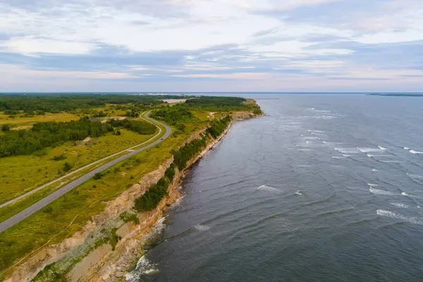 stock image A road near the Paldiski cliff on a summer evening, photo view from a drone. 