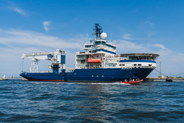 TALLINN, ESTONIA - JULY 13, 2025: The Estonian multipurpose icebreaker Botnica is seen in the Port of Tallinn during the annual Tallinn Maritime Days festival.