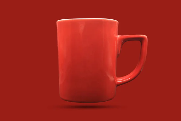 Czerwony Kubek Kawy Czerwone Tło — Zdjęcie stockowe