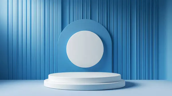 stock image Modern Blue Stage with Circular Podium for Showcasing Products