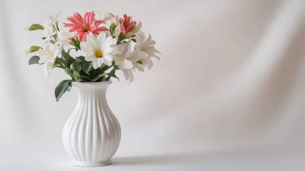 stock image Elegant Ceramic Vase with Fresh Flowers Against a Clean White Background