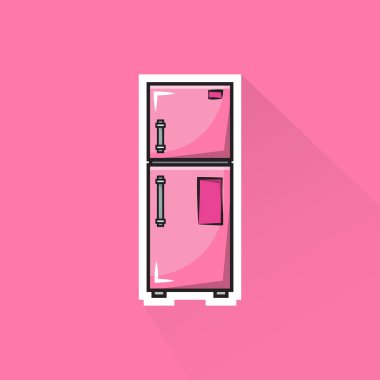 Düz Tasarımda Pembe Buzdolabının Çizim Vektörü