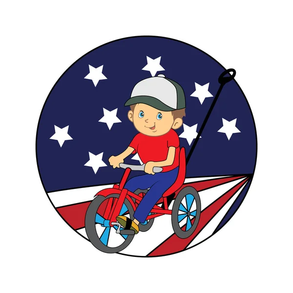 Американский Ребенок Катается Велосипеде Трициклист — стоковый вектор