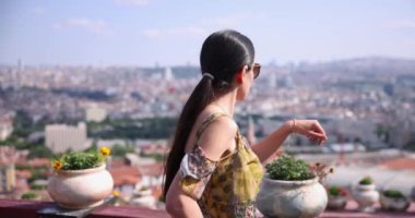 4K Slow Motion Close Up of Woman Dancing on Balcony on Sunny Day with Perfect View