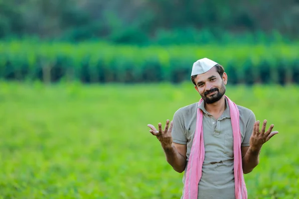 Maharashtra Olhar Agricultor Agricultor Feliz Fazenda Cwopea — Fotografia de Stock