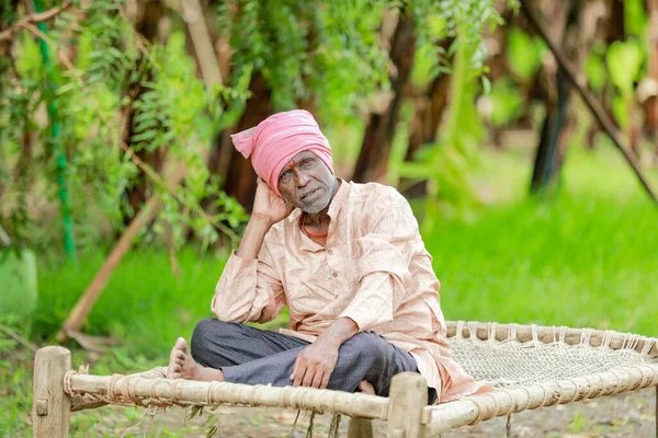 幸せなインド農家 バナナ植物 古い貧しい農民 労働者 — ストック写真