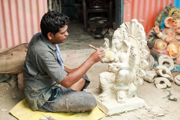 Ganesh Ganpati Idool Murti Maken Proces Workshop Voor Het Maken Stockfoto