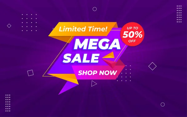 Mega Sale Offer Banner Template Editable Text Effect — Stock Vector
