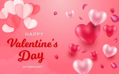 Sevgililer günü posteri ya da afişi içinde tatlı bir hediye, tatlı bir kalp ve iğneli güzel eşyalar