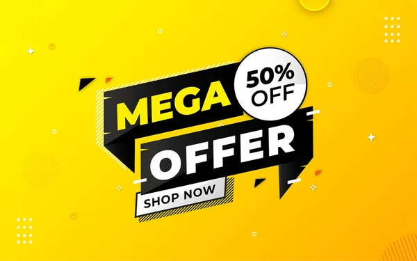 stock vector Mega Offer sale poster, sale banner design template with 3d editable text effect