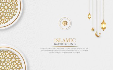 Arabic islamic elegant white and golden luxury ornamental background with islamic pattern 