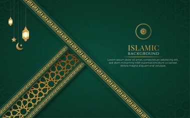 Islamic islamic arch green and golden luxury ornamental background with islamic pattern frame