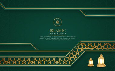 Arabic green and golden luxury background with arabic pattern and decorative ornament