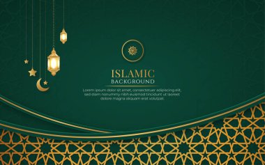 Arabic islamic elegant green and golden luxury ornamental background with islamic pattern
