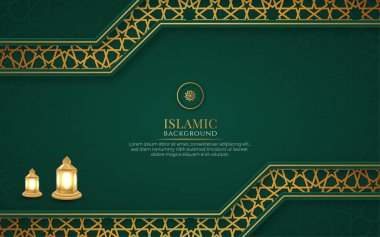 Arabic green and golden luxury background with arabic pattern and decorative ornament
