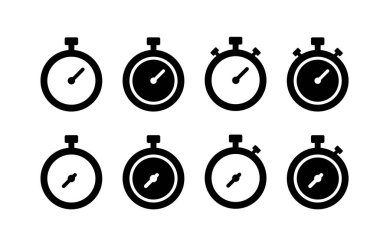 Set of timer and stopwatch icons. Kitchen timer icon with different minutes. Cooking time symbols and label