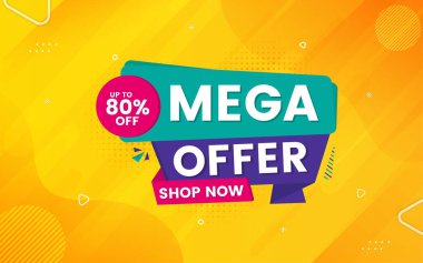 Mega offer banner design template with 3d editable text effect