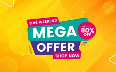 Mega offer banner design template with 3d editable text effect