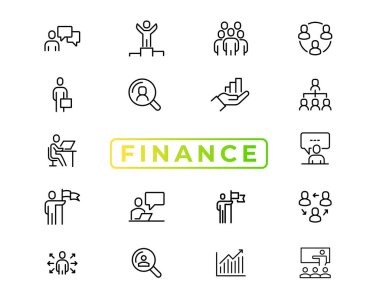 Finance line icons set. Money payments elements outline icons collection. Payments elements symbols. Currency, money, bank, cryptocurrency, check, wallet, piggy, balance, safe - stock vector
