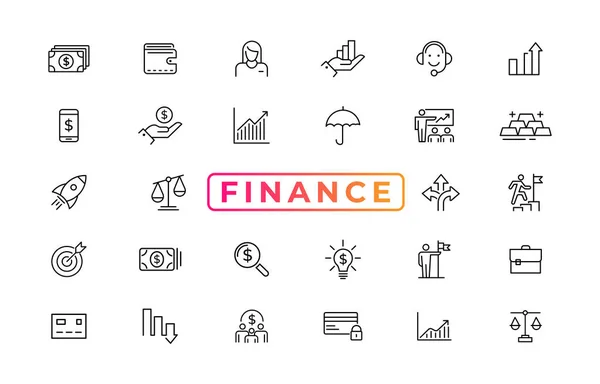 Finance line icons set. Money payments elements outline icons collection. Payments elements symbols. Currency, money, bank, cryptocurrency, check, wallet, piggy, balance, safe - stock vector