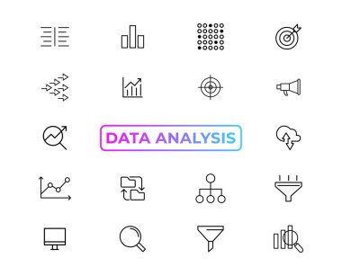 Big data analysis thin line icon set. Data processing outline pictograms for website and mobile app GUI. Digital analytics simple UI, UX vector icon