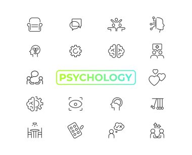 Psychology and mental line icons collection. Big UI icon set in a flat design. Thin outline icons pack. Vector illustration EPS1