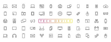Device and technology line icon set. Electronic devices and gadgets, computer, equipment and electronics. Computer monitor, smartphone, tablet and laptop sumbol collection - stock ..