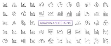 Growing bar graph icon set. Business graphs and charts icons. Statistics and analytics vector icon. Statistic and data, charts diagrams, money, down or up arrow