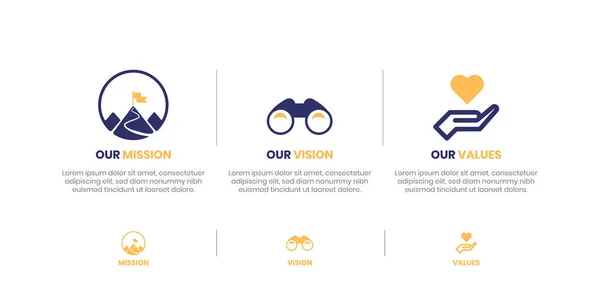 Mission Vision Values infographic Banner template. Company goal infographic design with  Modern flat icon design. vector illustration infographic icon design banner