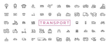 Transport, vehicle and delivery elements - minimal thin line web icon set. Outline icons collection