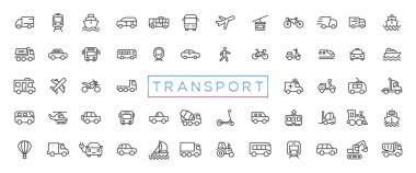Transport, vehicle and delivery elements - minimal thin line web icon set. Outline icons collection