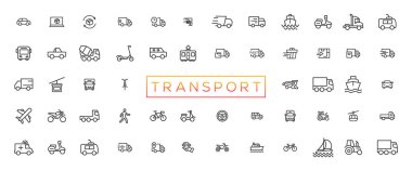 Transport, vehicle and delivery elements - minimal thin line web icon set. Outline icons collection