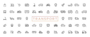 Transport, vehicle and delivery elements - minimal thin line web icon set. Outline icons collection