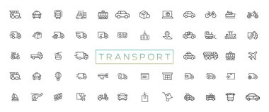 Transport, vehicle and delivery elements - minimal thin line web icon set. Outline icons collection