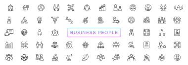 Business people line icons set. Businessman outline icons collection. Teamwork, human resources, meeting, partnership, meeting, work group, success, resume
