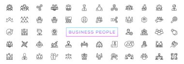 Business people line icons set. Businessman outline icons collection. Teamwork, human resources, meeting, partnership, meeting, work group, success, resume