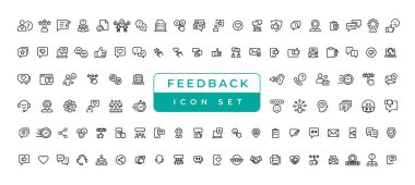 Customer service icon set. Containing customer satisfied, assistance, experience, feedback, operator and technical support icons. Line icon collection