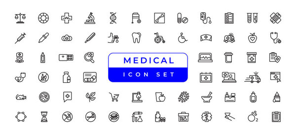 Medicine and Health symbols - minimal thin line web icon set. Outline icons collection. Simple vector illustration