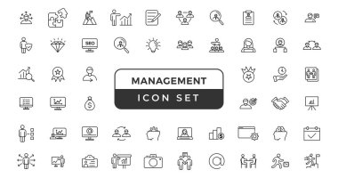 Business or management icon set. Containing manager, teamwork, strategy, marketing, business, planning, training, employee icons. Solid icons vector collection.